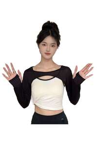 1pc Women Lightweight Viscose Black Versatile Asymmetrical Shoulder Sleeve Short Cover Up, Slim Fit Layering Long Sleeve Sexy Collar Cover Up