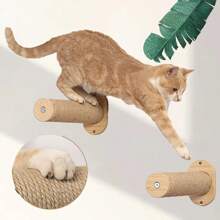 Wall-Mounted Solid Wood Cat Tree With Multi-Level Platforms & Sisal Scratching Posts