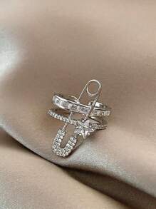 1pc Rhinestone Opening Adjustable Ear Clip Copper Personalized Pin Ring Design Five-Pointed Star Ear Clip