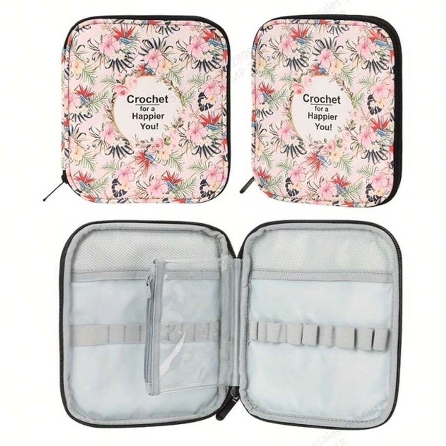 花花编织工具配件手拿包，毛衣编织工具包收纳袋，DIY棒针印花收纳袋，用于钩针剪刀和其他编织工具