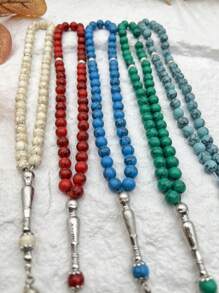 1 pieza Pulsera de cuentas de turquesa natural, 45 piezas Cuentas de piedra de turquesa rosario de oración musulmán, cultura de Oriente Medio