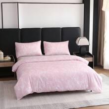 3Pcs Foliage Plant Floral Print Duvet Cover Set (2*Pillowcase, 1*Duvet Cover, No Filling), Pink Bedding, Super Soft And Breathable Polyester Material, Suitable For All Seasons, Zipper Closure, Perfect For Bedrooms, Guest Rooms Or Dormitories.