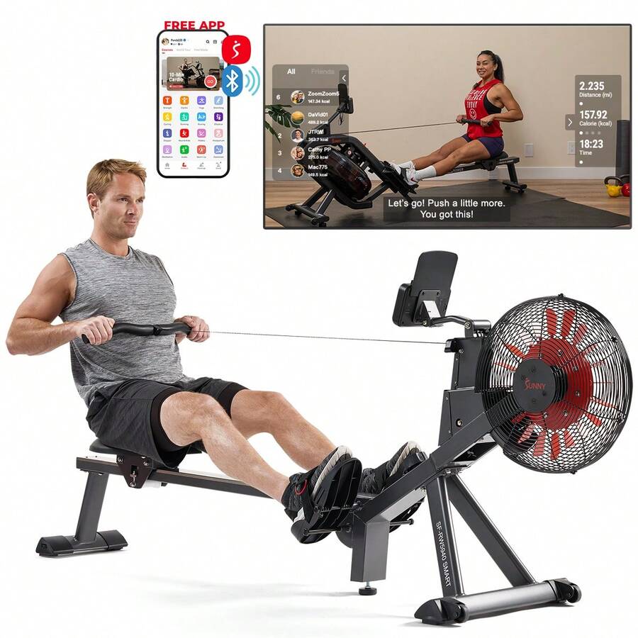 Premium Smart Air Rower With Extended Rail Pro-Grade Rowing Machine ...