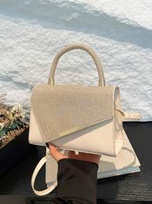 Bolsa de Festa Elegante Branca Feminina - Embelezada com Strass, Bolsa de Ombro e Tiracolo Chique, Clutch de Presente com Decoração Dourada