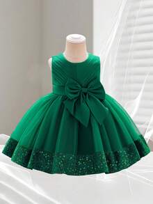 Baby Girls Ball Gown Dress Sleeveless Round Neck Sequins Hem Tulle Patchwork A-Line Dresses Toddler Party Dress Formal Dress Toddler Birthday Wedding Dress - 綠色 - 查看 4