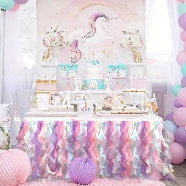 6ft eleganter beiger Tüll Tischrock - Korkenzieherweide Design, 100% Polyester Rüschentischdecke für Hochzeiten, Bridal-Shower & Geburtstagsfeiern - Vielseitig für Rechteck- & Rundtische, Hochzeitstisch Dekorationen