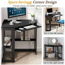 VECELO Triangle Corner Desk 90 Degrees Triangle For Computer, Small Space,Makeup Vanity Desk With Storage Shelves, Writing Desk
