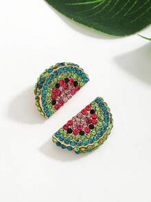 2 件时尚优雅可爱种子串珠水钻米串珠樱桃柠檬西瓜水果滴耳环适合女士春夏日常节日派对沙滩装 - 米珠水鑽水果耳墜 - 查看 10