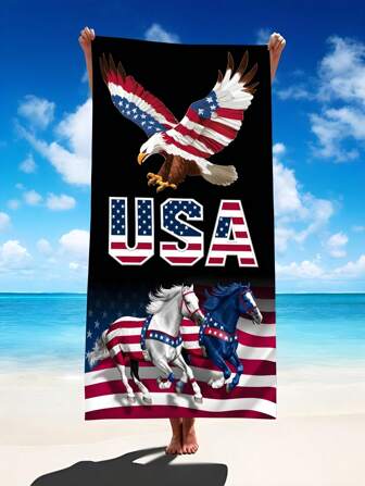1pc Ultra-Large American Flag Eagle Pattern Beach Towel, Super Absorbent Microfiber Beach Blanket, Suitable For Travel, Swimming Pool, Diving, Surfing, Yoga, Camping, Beach Accessories Beach Essentials