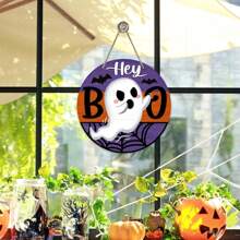 Halloween "Hey Boo" Geist Schild für Vordertür Dekoration, gruselige Spinnennetz Fledermaus Holz Türhänger für Außen Veranda, Herbst witziger Holzkranz Feiertags Party Innen Wanddekoration