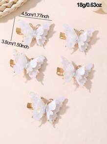 5pcs/15pcs Set Glitter Butterfly Hair Clips For Girls