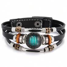 Zodiac Signs Spirit Bracelet Zodiac Bracelet For Women Men Adjustable 12 Constellation Bracelet Multilayer Zodiac Black Leather Bracelets Zodiac Sign Wrap Bracelet For Women Men Birthday Jewelry