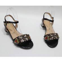Fashionable Shallow Gold Rhinestone Chunky Low Heel Sandals For Women For Spring And Summer - Black - View 2