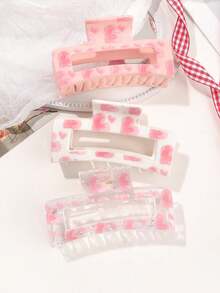 1/3 件情人节粉色爱心热转印发夹，简约方形发夹，甜美酷炫可爱，街头百搭，日常盘发发饰时尚发夹 - 彩色 - 查看 3