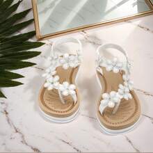 Sandalias planas con tira en el tobillo y punta abierta con diamantes de imitación para mujer. Añade brillo a tus sandalias planas con punta abierta y diamantes de imitación. H-Sandra - Blanco - Ver 5