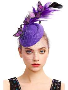 1 件蝴蝶肯塔基头饰德比迷人帽子羽毛鸡尾酒茶会迷人头饰头带女士、发饰、小帽子、迷你迷人、迷你帽 - 彩色 - 查看 2