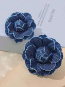 BMOR 1 par de aretes de vaquero retro con camelias y aretes de flor de denim 3D personalizados y exagerados, adecuados para el uso diario de las mujeres