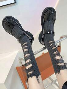 1/2/3/5 Pares de Calcetines mujer de pila rota de unicolor, calcetines de tripulación con agujeros rotos, estilo vintage, gruesos, para pareja, calcetines hasta el tobillo con agujeros en la calle