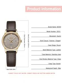 BIDEN Montre à quartz minimaliste ronde BIDEN pour femmes, calendrier étanche, mains lumineuses, montre casual pour femmes, convient pour une utilisation quotidienne