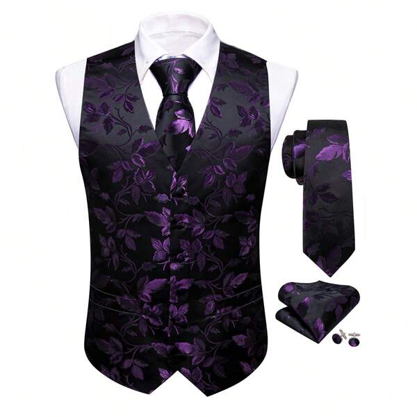 Conjunto de chaleco, corbata, pañuelo y gemelos para hombres, para bodas, eventos formales y casuales