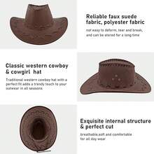 NetHong Texan Cowboy Hat Western Movie Fancy Dress Costume West Rodeo Outdoor Accessory - Brown - View 8