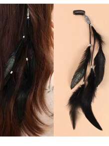 1 pieza Collar colgante con pluma estilo bohemio, Pinza para el cabello con pluma y borlas retro, Adecuado para atuendo diario, fotos de playa, decoración de fiesta temática, accesorios para el cabello, joyería para la cabeza