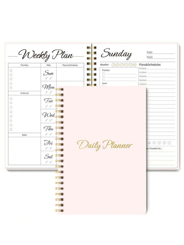 Trees Daily/Weekly Planner Notebook + 3 Sticker Sheets, 7-Day Work Plan Agenda, Undated Personal Efficiency Appointment Book, Spiral Bound To-Do List Notebook, Includes Hourly Schedule, Budget Planner, Meal Planner, Suitable For Students, Back To School Essential - Pink - View 7