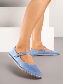 Bailarinas tipo esparteñas con correa de hebilla - Celeste - Ver 2