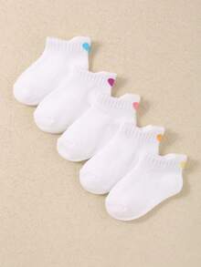 5 Pairs Baby Socks, Heel Pull Design To Prevent Slipping, Heart Pattern Decor, Soft & Skin-Friendly, Ankle Socks, Suitable For Daily Wear/Gifting/Travel, Applicable For Autumn/Winter, Newborn/Infant/Toddler Socks, Halloween, Thanksgiving, Christmas Gift - Multicolor - View 2