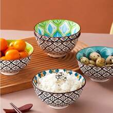 6pcs/Set - 4.72 Inch Glazed Ceramic Bowls, Bohemian Style Ceramic Bowl Set, Cereal Bowl, Soup Bowl, Dessert Bowl, Salad Bowl, Rice Bowl, Dishwasher/Oven/Microwave Friendly, Multi-Functional Kitchen Tableware, Suitable For Home And Restaurants,School Supplies