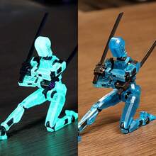 1pc Glow-In-The-Dark Articulated Action Figure - 3D Printed, Multi-Jointed Collectible Toy, Blue/Transparent - Multicolor - View 10