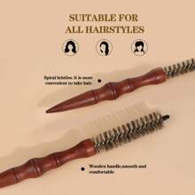 2 In 1 Round Barrel Hair Brush Kit For Women With Small Boar Bristle Round Brush, Professional Hair Styling For Blow Drying, Curling, Scalp Massage, Wet And Dry Use (Pink & Brown)