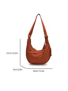 Fashion Yellow Nylon Waterproof Shoulder Bag, Minimalist Casual College Style, Wide Strap, Multi-Zipper Design, Suitable For Students - Orange - View 6