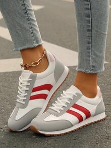 Zapatillas deportivas casuales suaves, cómodas y ligeras para mujeres, adecuadas para estudiantes, el campus, correr y el trayecto, con estilo elegante y de moda - Rojo - Ver 2