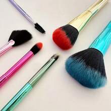 مجموعة من 6 فرش مكياج ذات مقابض متلونة مطلية بالكهرباء، فرش مكياج محمولة للأساس والظلال والرموش، أدوات تجميل فريدة وأنيقة