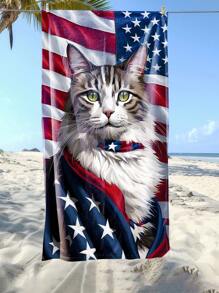 1 Stück patriotisch bedrucktes Katzen Mikrofaser Strandtuch, extra große Decke, super saugfähiges Badetuch, geeignet für Reisen, Schwimmbad, Schnorcheln, Surfen, Yoga, Camping, verschiedene Größen, Strandaccessoire Strandutensilien