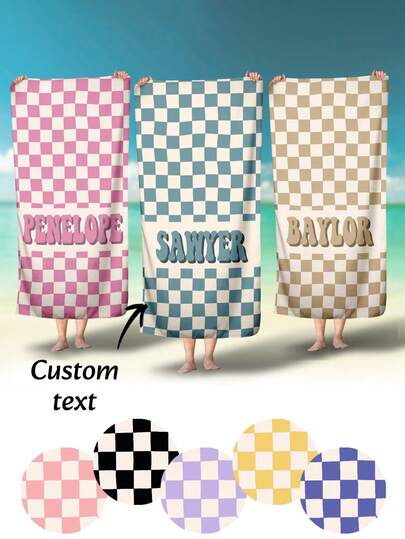 Personalized Retro Towel - Playful Checkered Design & Soft Texture | Lightweight Microfiber For Quick Dry Poolside Use | Portable Vacation Accessory,Beach Essentials,Beach Accessories,Bachelorette Party,Bachelorette Gifts