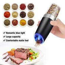 SOKANY 2pcs Gravity Electric Pepper & Salt Grinder Set, Adjustable Coarseness, Battery Powered With LED Light, One-Handed Automatic Operation, Stainless Steel Black, 7.8 Inch/2 Inch - Black - View 11