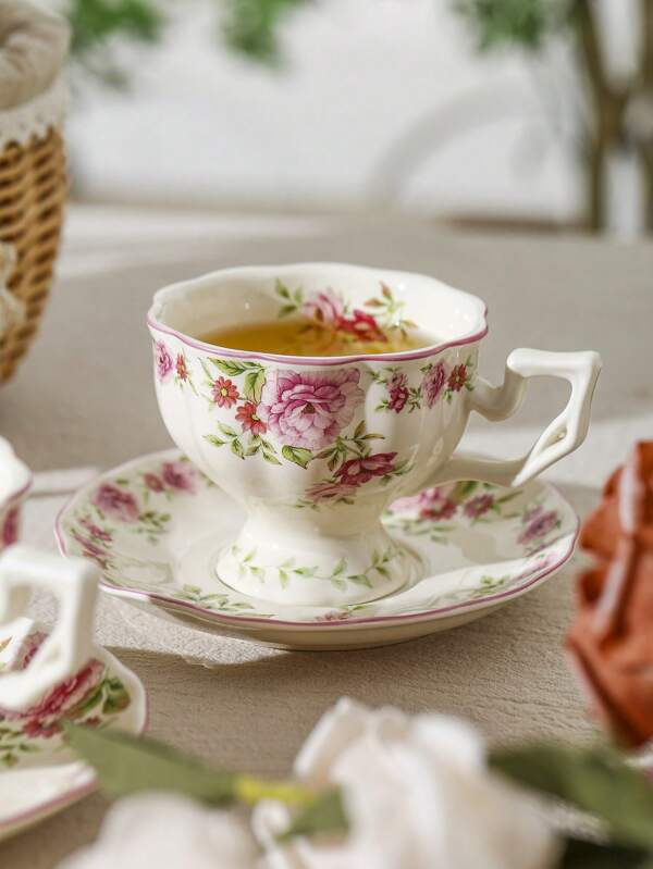 1 set Tazas y platillos de café de cerámica con flores francesas, tazas asimétricas, tazas para leche del desayuno, platos para pan, tazas para té de la tarde, tazas para jugo, tazas de té, platos para pastel y postre, vasos de agua para pareja, tazas para regalo de vacaciones