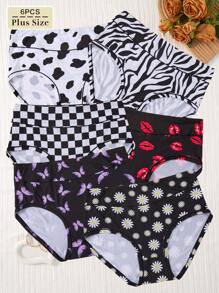 6 Pcs/Pack Plus Size Colorful Comfortable Mid-Rise Bikini Underwear
