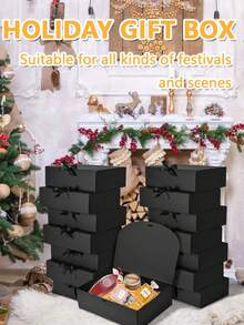 5pcs/10pcs Lidded Black Gift Boxes, Groomsman Proposal Boxes, Luxury Black Gift Boxes With Ribbons, For Wedding Boxes, Birthday Boxes, Party Boxes, Bridesmaid Boxes, Graduation Gifts, Valentine's Day, Mother's Day, Father's Day - Multicolor - View 4