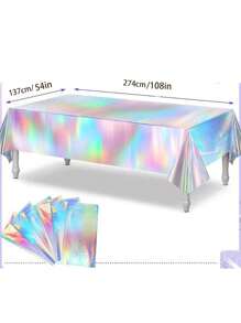 1pc/3 Pcs Rainbow Party Tablecloth Mermaid/Birthday Party Tablecloth 54'' X 108'' Rainbow Holographic Rectangle Tablecloth For Wedding Christmas Party Decoration, Party Party Decoration Supplies Birthday Tablecloth Laser Photo Prop Disposable Dazzling Tablecloths
