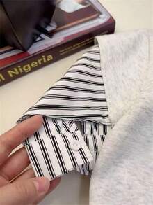 Boys Cartoon Puppy Striped 2 In 1 Long Sleeve Sweatshirt, Fashionable And Versatile, Spring/Autumn - Grey - View 6