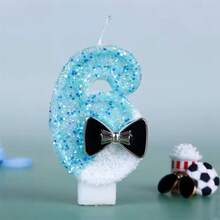 1pc Number 0-9 Black Tie Birthday Candles, Blue And White Gradient Digital Candles With Sequins, Suitable For Birthday Party Cake Decoration, Suitable For Cute Pet Theme Cake Decoration Candles, Cake Decoration Pure Handmade DIY - Blue and White - View 9