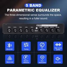 Car Equalizer 5-Band Channel Equalizer, Multifunctional Car Audio EQ Tuning Crossover Amplifier, Parametric Equalizer - 黑色 - 查看 6