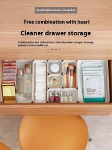 1 Set Thick & Sturdy Plastic Desk Organizer Boxes For Home Office, Kitchen, Bathroom, Makeup Supplies - White - View 3