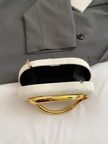 1pc Minimalist Casual Retro Elegant Handbag, Chain Shoulder Crossbody Bag For Party, Sophisticated Compact Purse, White Bag - White - View 11