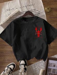 تي شيرت كاجوال للنساء بطبعة سرطان البحر وياقة مستديرة وأكمام قصيرة، للخروج الصيفي