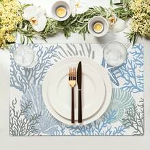 1pc, 4pcs, 6pcs, 8pcs Sea Star And Beach Themed Washable, Anti-Slip, Heat Resistant Ocean Shell Design Placemats - Multicolor - View 4