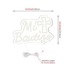 Mi Bautizo Neon Schild - 40 x 28,5 cm LED Wanddekoration, USB betrieben für Geburtstagsfeiern, Taufen, Schlafzimmer & Garten Atmosphäre, am besten für Weihnachten